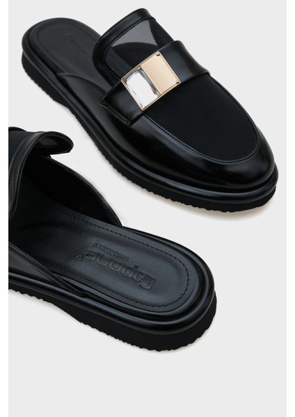 Kadın Siyah Suni Deri Günlük Terlik Kaymaz Taban Rahat Kullanım