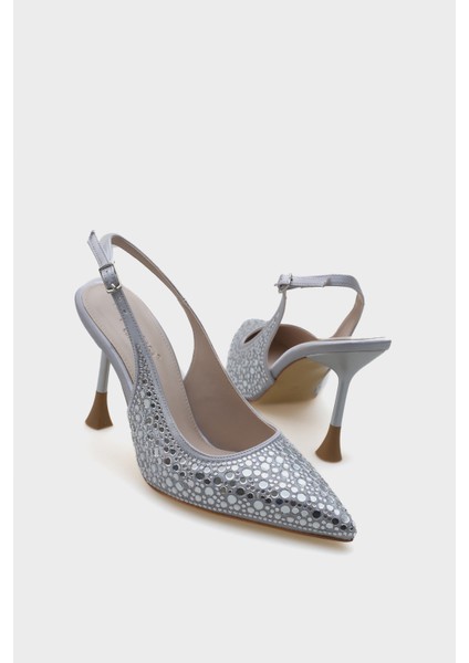Hope Taşlı Saten Yüksek Topuklu Arkası Bantlı Stiletto