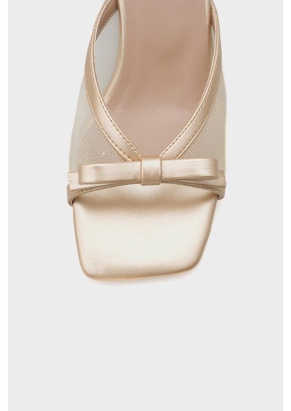 Kadın Fiyonklu Fileli Orta Topuklu Terlik Suni Deri Yaz Sezonu İçin