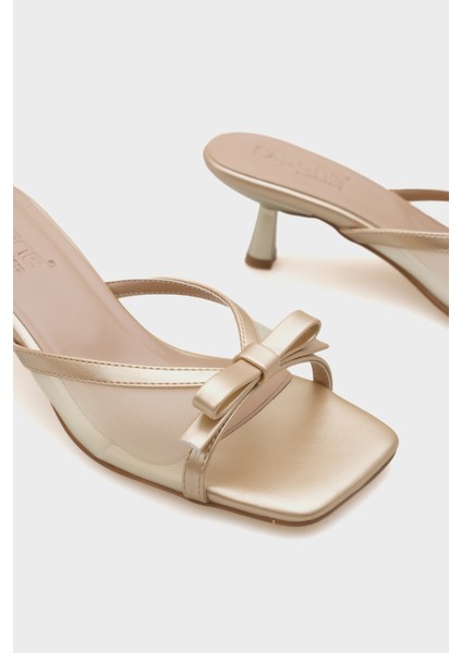 Kadın Fiyonklu Fileli Orta Topuklu Terlik Suni Deri Yaz Sezonu İçin