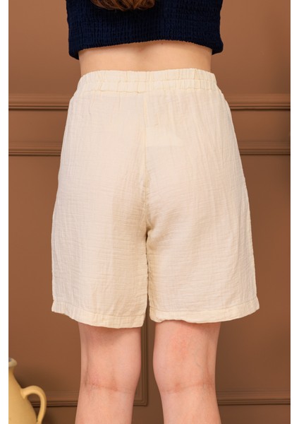 %100 Pamuk Müslin Cepli Şort