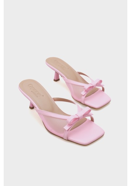 Kadın Fiyonklu Terlik Orta Topuklu Suni Deri Yazlık modelleri