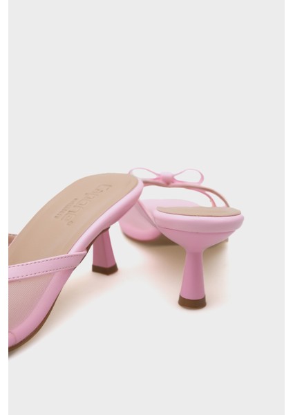 Kadın Orta Topuklu Fileli Fiyonklu Terlik Suni Deri