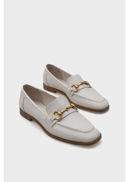 Hakiki Deri Metal Tokalı Kadın Loafer Ayakkabı