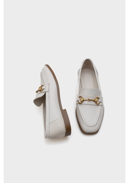 Hakiki Deri Metal Tokalı Kadın Loafer Ayakkabı