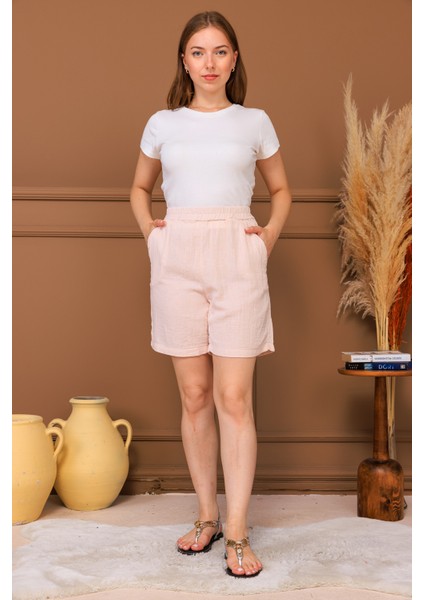 %100 Pamuk Müslin Cepli Şort