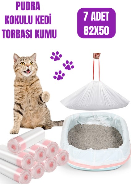 7'li Paket Pudra Kokulu Kedi Kumu Torbası 82X50 cm - Büzgülü Poşet ARVL-2001