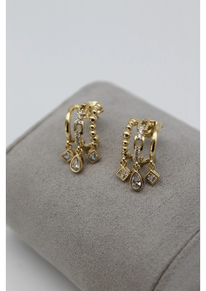 Vıp Çelik Üçlü Görünümlü Zirkon Taş Işlemeli Zincir Model Küpe fiyatları