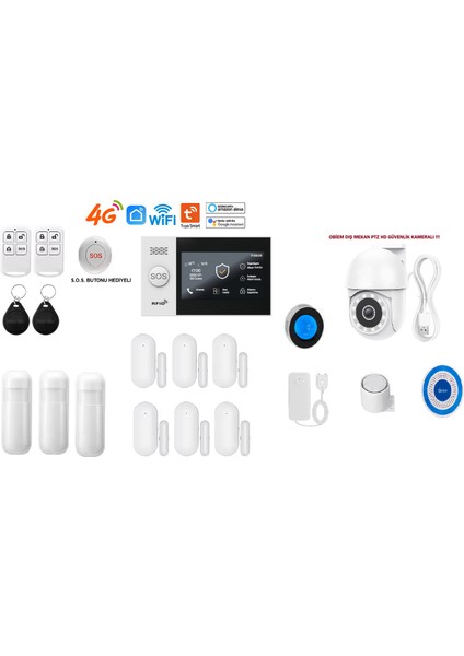 Akıllı Ev Güvenlik Alarm Sistemi + Obiem Dış Mekân Ptz Hd Kamera