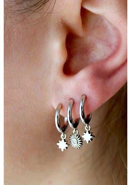 Vıp Çelik Üçlü Görünümlü Zirkon Taşlı Güneş Model Küpe modelleri