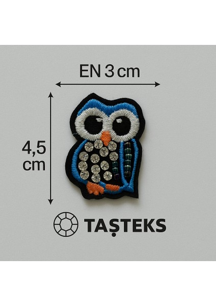 Ütülenebilen Veya Sticker Olarak Kullanılabilen Baykuş Figürlü Taşlı Nakış Patch