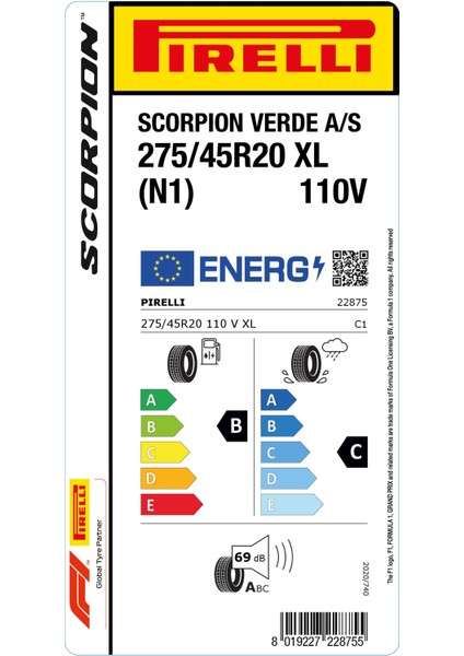 275/45R20 110V Xl Scorpion Verde All Season N1 M+S Suv Dört Mevsim (Üretim TARIHI:2024) fiyatları