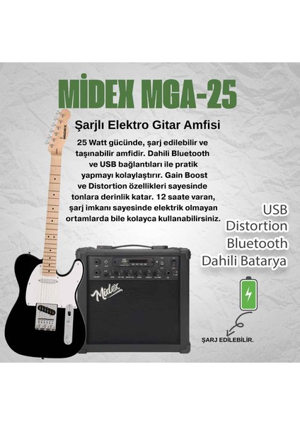 TLX-50WB-25AMP Tele Kasa Maple Klavye 2 Single-Coil 25 W Amfili Elektro Gitar fiyatları