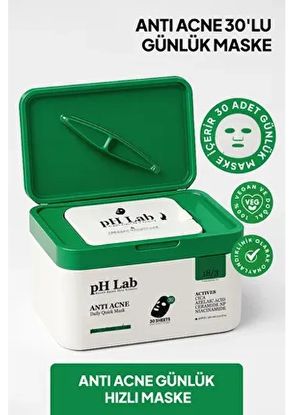 Anti Acne Günlük Kağıt Yüz Maskesi 30'lu Paket Alkol İçermeyen Tüm Cilt Tipleri için