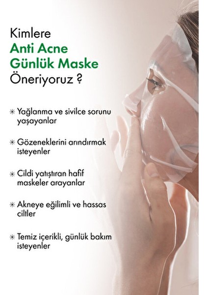 Anti Acne Günlük Kağıt Yüz Maskesi 30'lu Paket Alkol İçermeyen Tüm Cilt Tipleri için