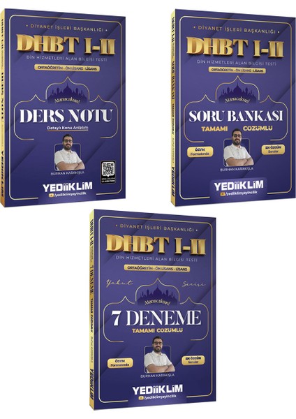 Yediiklim Diyanet Işleri Başkanlığı Dhbt I-Iı Ortaöğretim Ön Lisans Lisans Ders Notu Soru Bankası ve Deneme Seti 3 Kitap