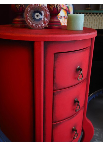 Kırmızı 3çekmece Vintage Komodin modelleri