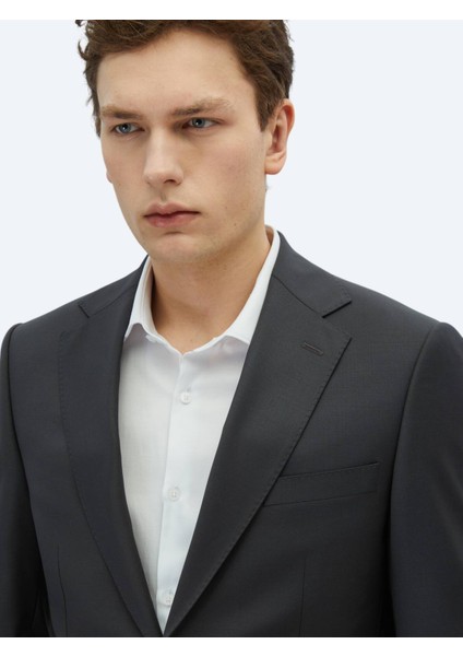 Antrasit Düz Modern Fit Yün Karışımlı Takım Elbise modelleri