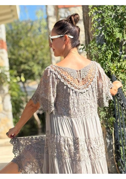 NCC10337 Italyan Ipek Elbise Vizon