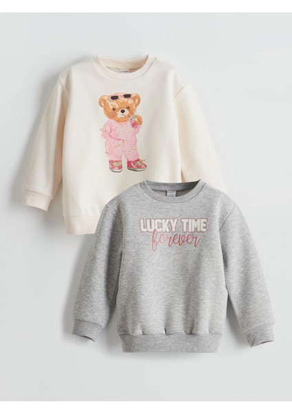 Lcw Kids Ekru Ayı Teddy Baskılı Kız Çocuk Kalın Sweatshirt 2'li