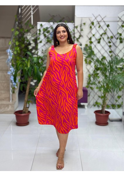 DK19001 Dikili Askılı Omuz Lastikli Viskon Elbise