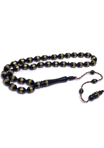 Sarmal Pirinç Işlemeli Arpa Kesim Siyah Kuka Tesbih Tespih