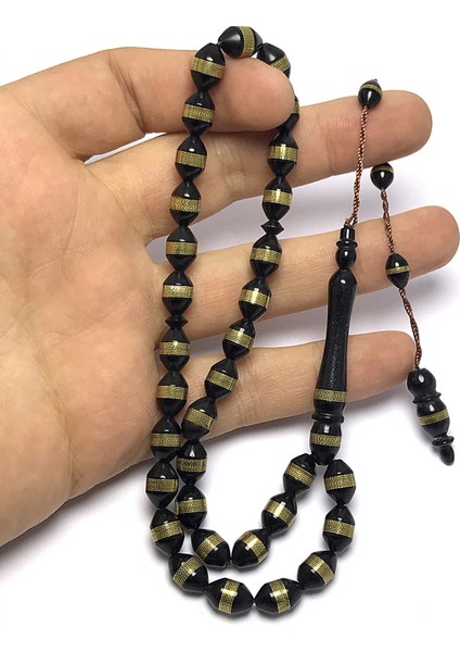 Sarmal Pirinç Işlemeli Arpa Kesim Siyah Kuka Tesbih Tespih fiyatları