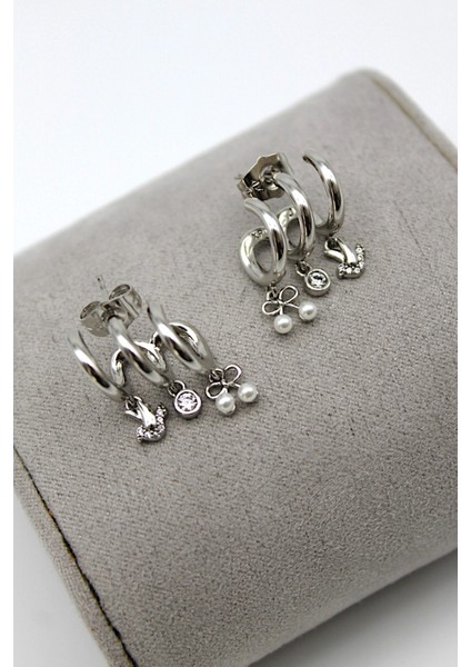 Vıp Çelik Üçlü Görünümlü Zirkon Taşlı Kuş ve Kiraz Model Küpe modelleri