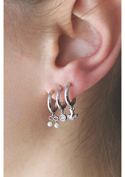 Vıp Çelik Üçlü Görünümlü Zirkon Taşlı Kuş ve Kiraz Model Küpe