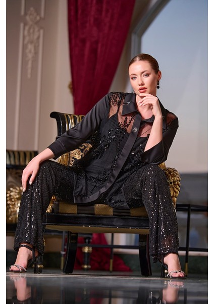 De White Taşlı Gömlek 42416 Sıyah fiyatları