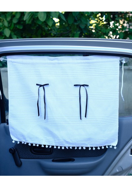 Araba Perdesi - Siyah Kurdele Detaylı Perde