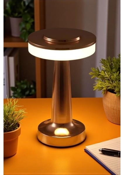 Oslo Şarjlı 3 Renk Modlu Dokunmatik Bakır Renk Masa Lambası