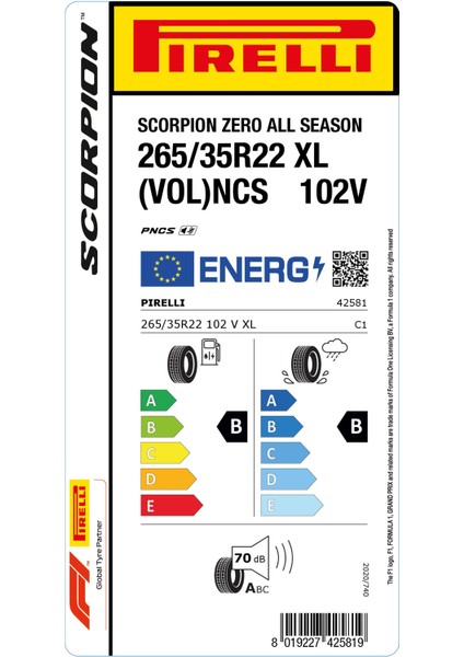 265/35R22 102V Xl Scorpion Zero All Season M+S Vol Ncs Suv Dört Mevsim (Üretim TARIHI:2025) fiyatları