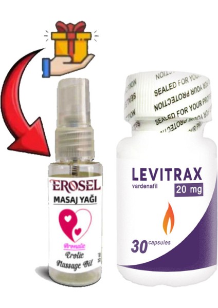 : Levitrax Erkeklerin Performansına Özel 30LU Kapsüller + Erosel Erotikmasaj Yağı Hediye
