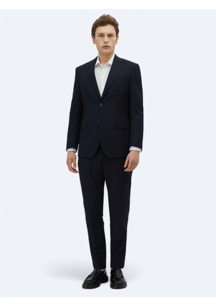 Lacivert Desenli Modern Fit Yün Karışımlı Takım Elbise fiyatları