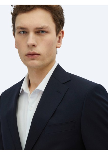 Lacivert Desenli Modern Fit Yün Karışımlı Takım Elbise modelleri