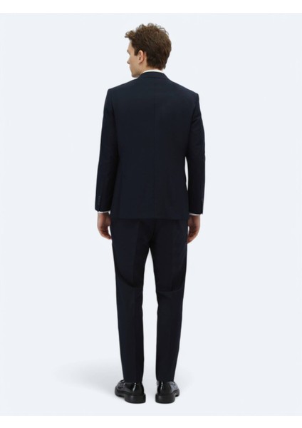 Lacivert Desenli Modern Fit Yün Karışımlı Takım Elbise indirimleri