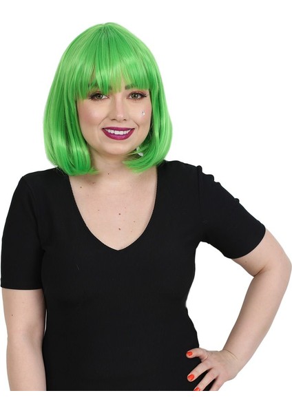 Küt Kahküllü Fiber Sentetik Peruk / Neon Yeşil