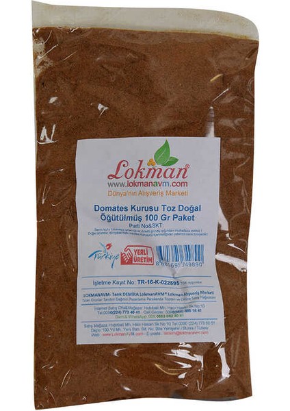 Domates Kurusu Toz Doğal Öğütülmüş 100 gr Paket