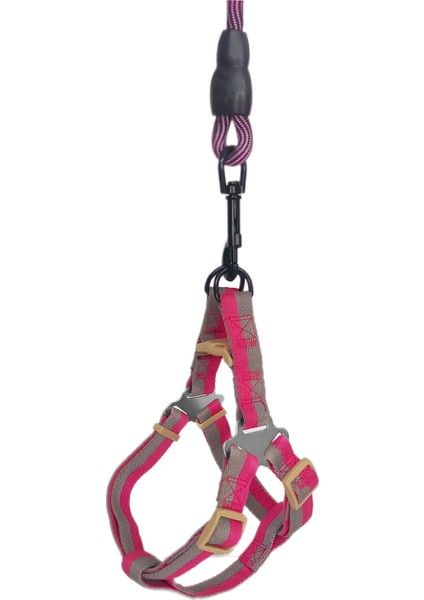 Köpek Göğüs Tasma Seti Dalga Desenli 2 Cm*40-58 cm Mor-Pembe