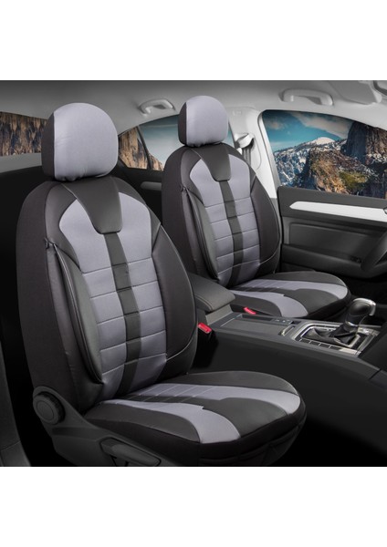 Kia Retona Uyumlu Oto Koltuk Kılıfı Deri Detaylı Kumaş Vista Füme Siyah
