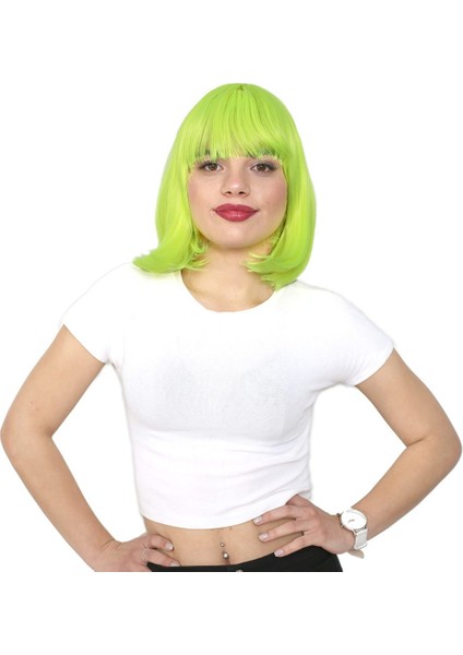 Küt Kahküllü Fiber Sentetik Peruk / Neon Sarı