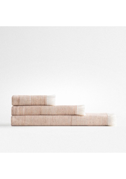 Hasna 3'lü Havlu Seti Organik Pamuk Keten Melanj Terra