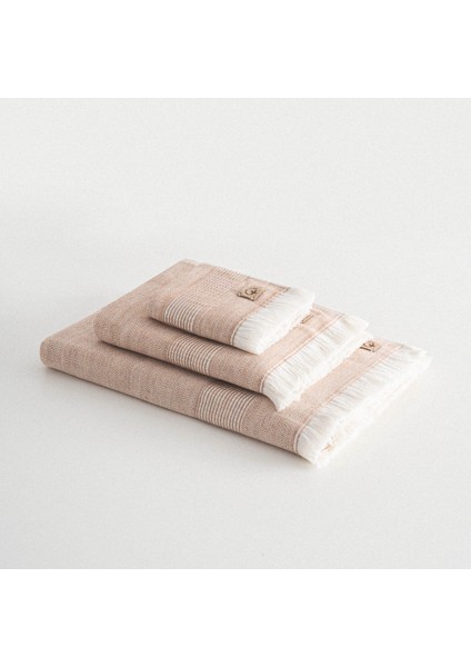 Hasna 3'lü Havlu Seti Organik Pamuk Keten Melanj Terra