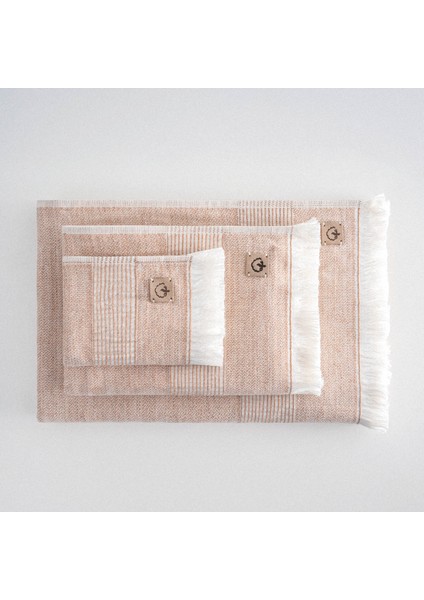 Hasna 3'lü Havlu Seti Organik Pamuk Keten Melanj Terra