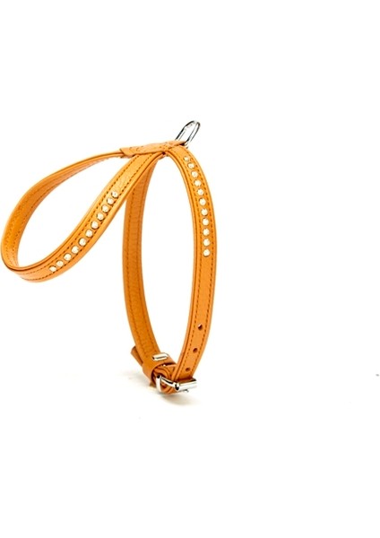 Taşlı Deri Köpek Göğüs Tasması 1,2 x 25-35 cm Kamel