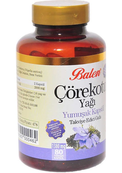Çörek Otu Yağı 1380 Mg Yumuşak 80 Kapsül fiyatları