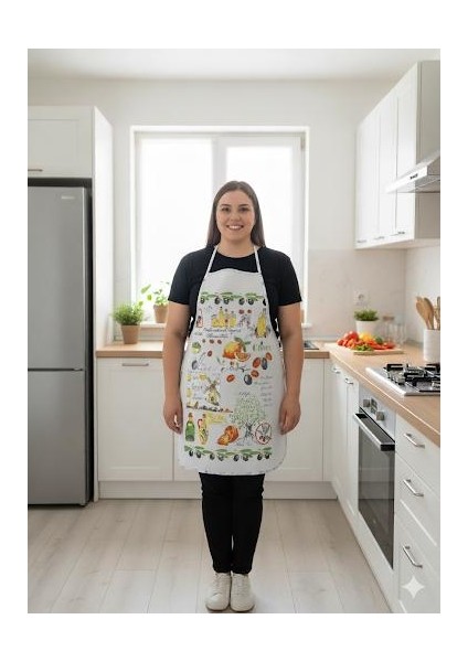 Sebze Desenli Önlük Sıvı Geçirmez Dijital Baskı Mutfak Önlüğü