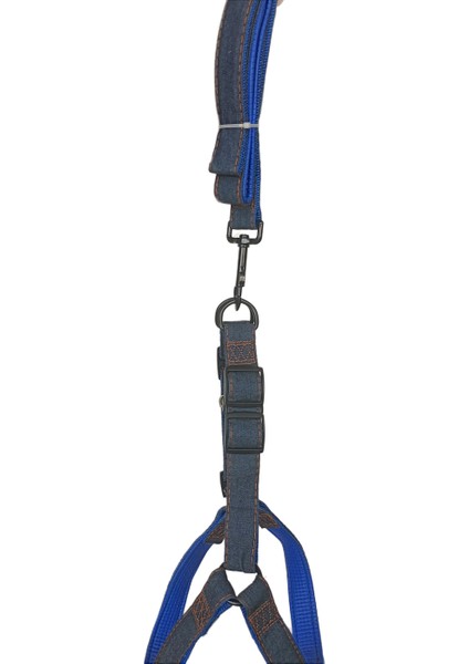 Köpek Göğüs Tasma Seti Dokuma 3.5 Cm*70-90 cm Mavi Kot