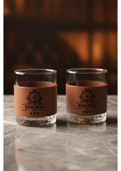 Deri Kaplı Isimli Viski Şişesi & Bardaklı Set – Çikolata ve Viski Taşlı – Berlin Scotch Özel modelleri